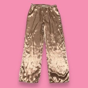 Victoria’s Secret Y2k Gold Satin Straight Leg Drawstring Pajama Pants Size M